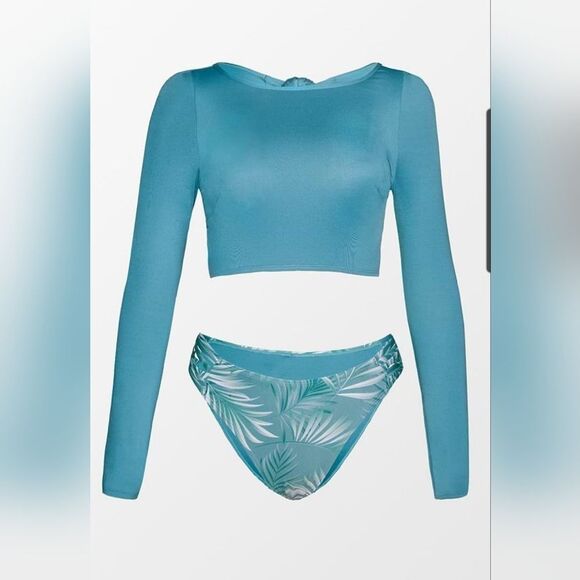 Cupshe tropical back knot long sleeve tankini size large - Picture 1 of 6